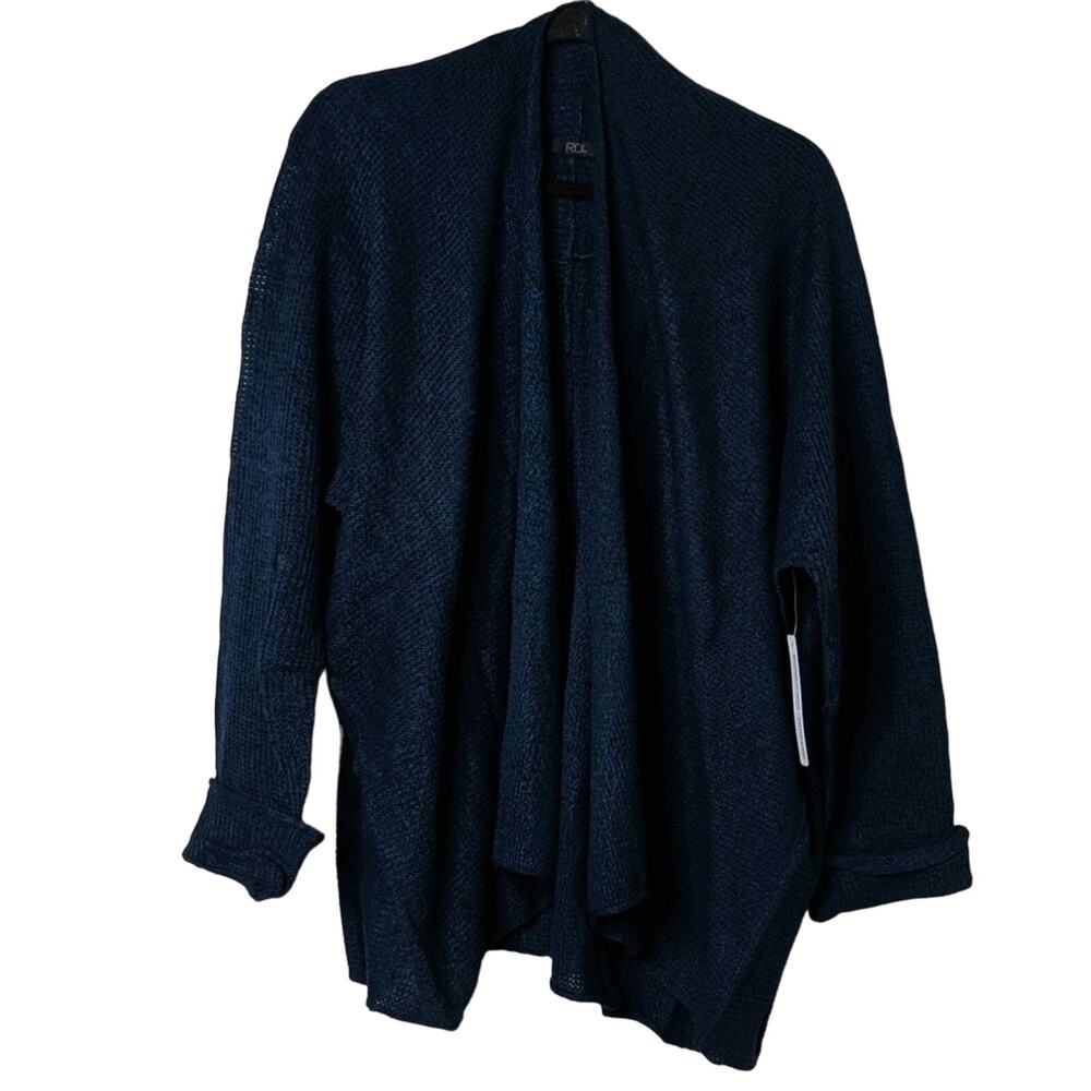 RDI Knit Open Front Cardigan Blue Cotton Acrylic Long Sleeves 3X New